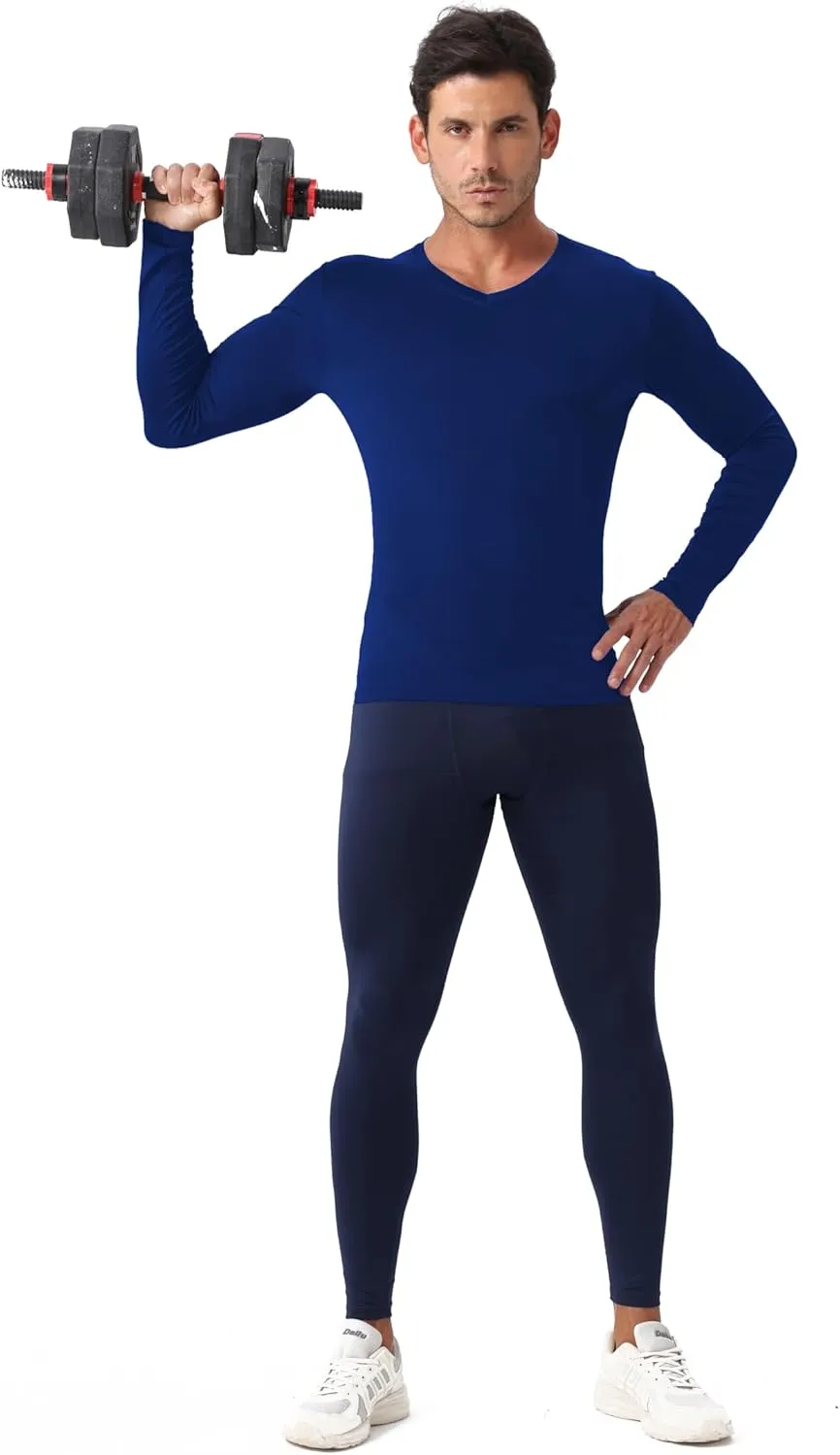 Men's Compression Shirt V Neck Long Sleeve Workout Shirts Cool Dry Athletic Gym Undershirts Active Sports Baselayer Tops