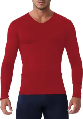 Men's Compression Shirt V Neck Long Sleeve Workout Shirts Cool Dry Athletic Gym Undershirts Active Sports Baselayer Tops