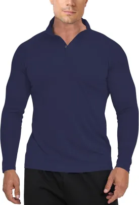 Mens Long Sleeve Sun Protection T Shirt UPF 50  Tee 1/4 Zip Lightweight Workout Quarter Zip Pullover Golf Running Tops