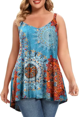 MONNURO Plus Size Camisole V Neck Button Cami Tank Tops Women's Sleeveless T-Shirt Tunics