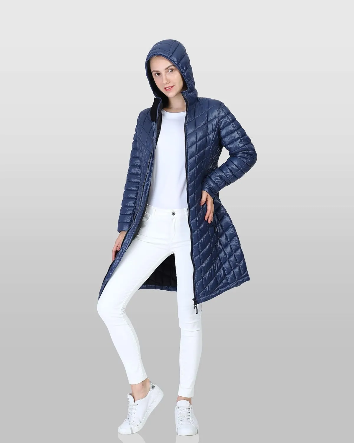Outdoor Ventures Women's Maryan Hooded Ultra Lightweight Warm Thermolite Long Puffer Coat