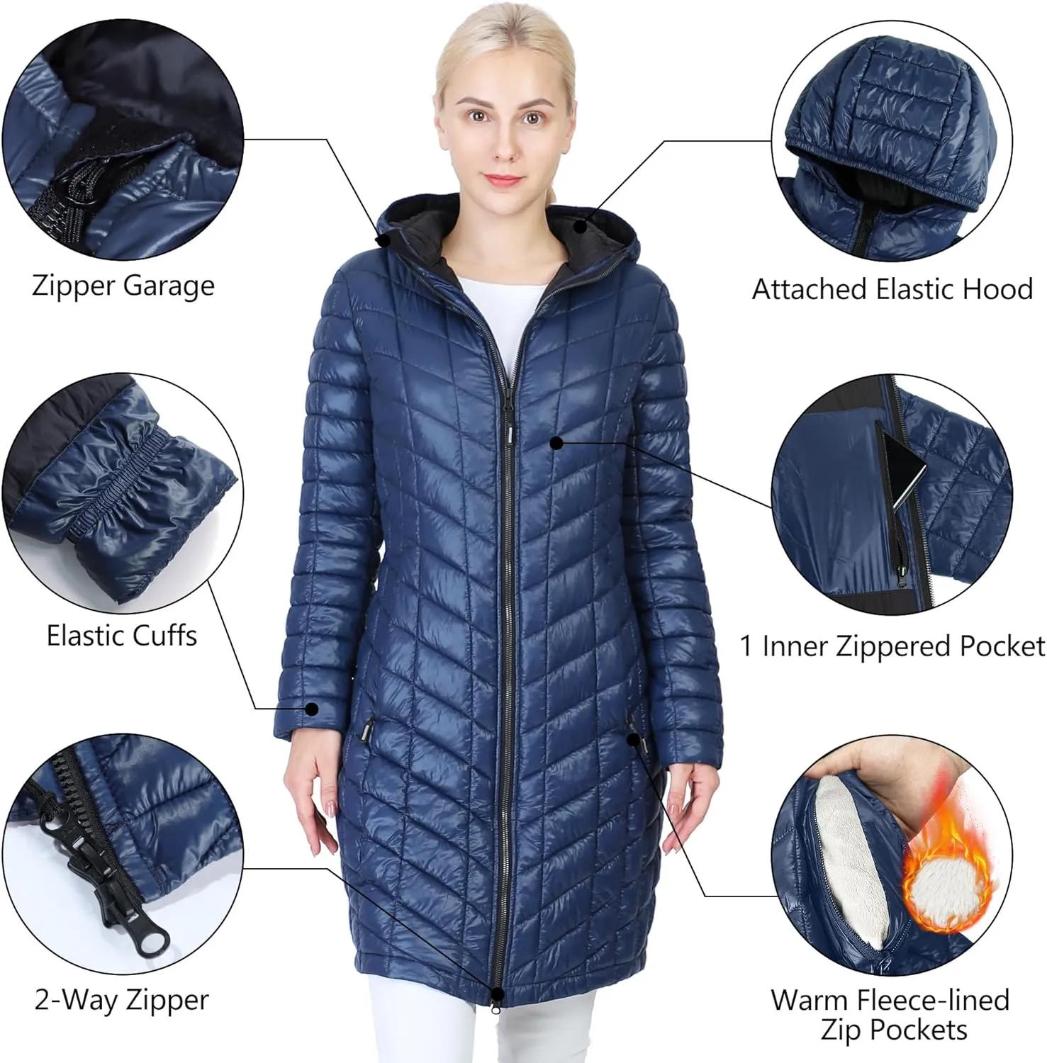 Outdoor Ventures Women's Maryan Hooded Ultra Lightweight Warm Thermolite Long Puffer Coat