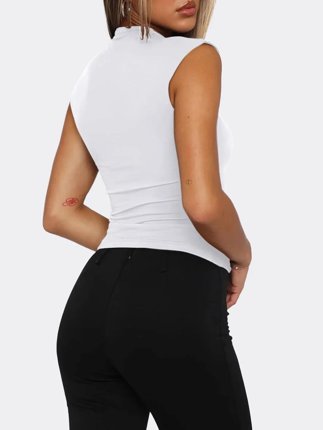PINKMSTYLE Womens Sleeveless Mock Turtle Neck Tops Double Lined Tank Tops 2025 Basic Tight Shirts