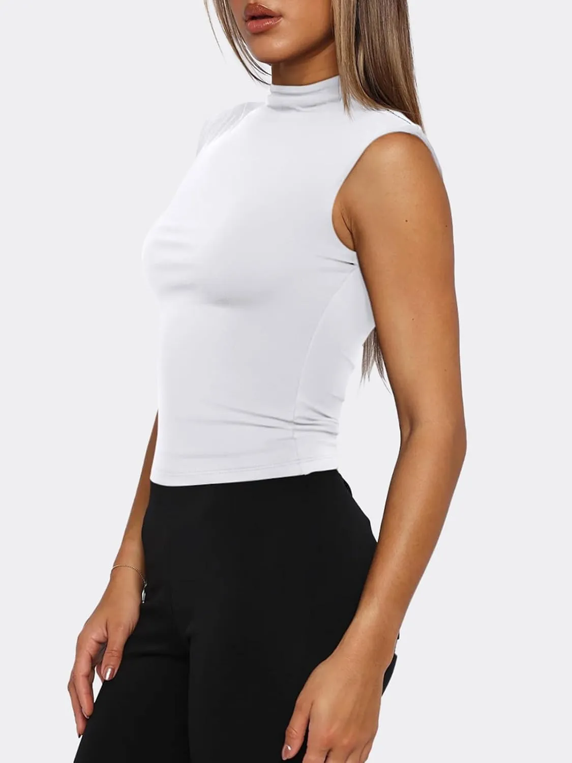 PINKMSTYLE Womens Sleeveless Mock Turtle Neck Tops Double Lined Tank Tops 2025 Basic Tight Shirts