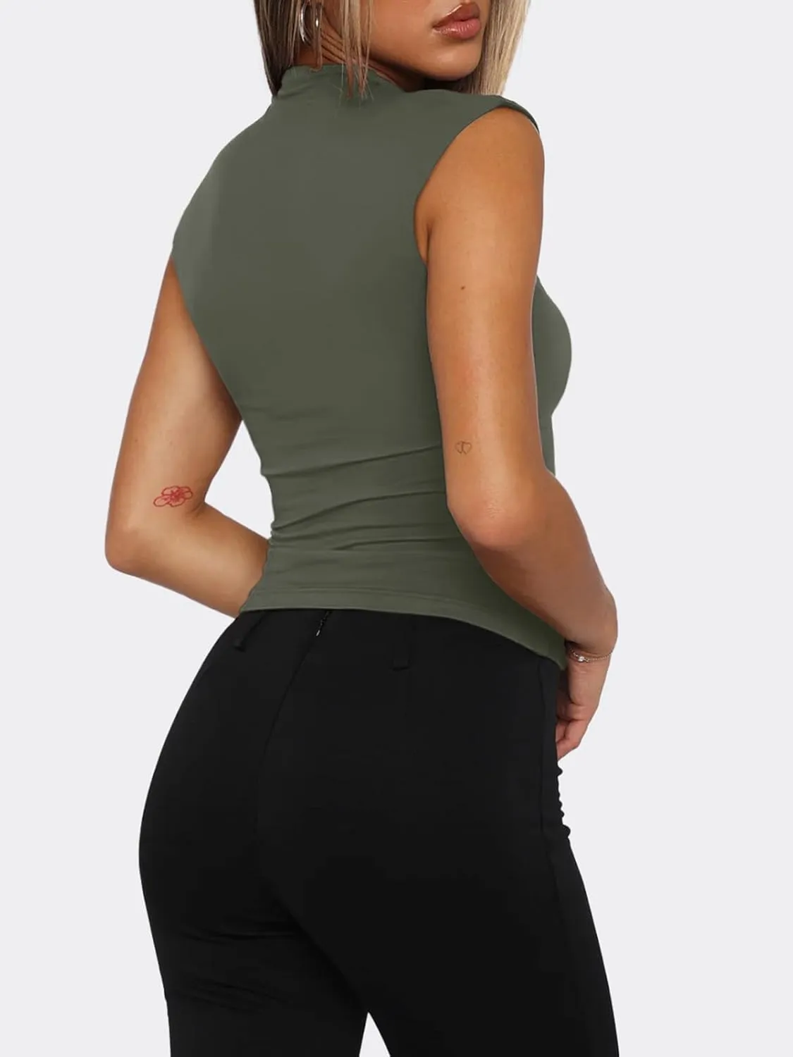 PINKMSTYLE Womens Sleeveless Mock Turtle Neck Tops Double Lined Tank Tops 2025 Basic Tight Shirts