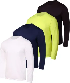 Real Essentials 4 Pack: Men's Dry-Fit UV Moisture Wicking UPF 50  SPF Sun Protective Fishing Hiking Active Long Sleeve Shirt