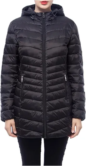 Rokka&Rolla Women's Lightweight Packable Puffer Jacket Water-Resistant Hooded Winter Long Coat