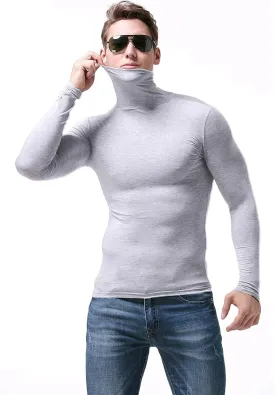 SALNIER Men Basic Turtleneck Slim Fit Long Sleeve Pullover Top Solid Thermal Knitted T Shirt Sweaters Soft Lightweight Shirt