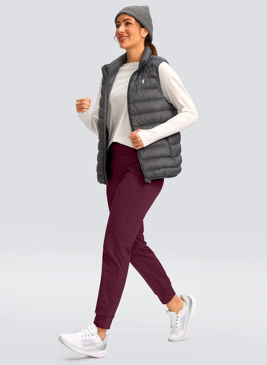 SANTINY Women's Fleece Lined Joggers Water Resistant High Waisted Thermal Sweatpants Winter Pants Hiking Running Pockets