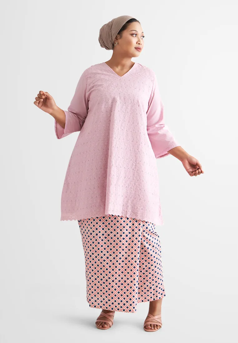 Seroja Raya Eyelet Collection Printed Cotton Skirt - White Shapes
