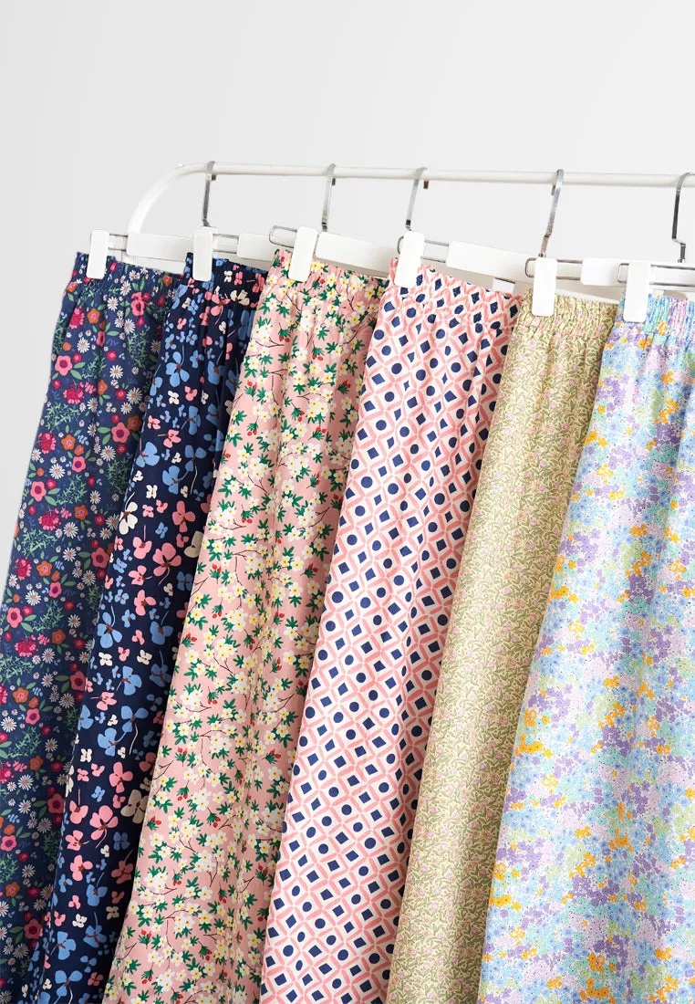 Seroja Raya Eyelet Collection Printed Cotton Skirt - White Shapes