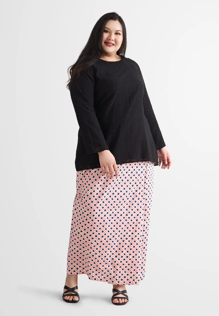 Seroja Raya Eyelet Collection Printed Cotton Skirt - White Shapes