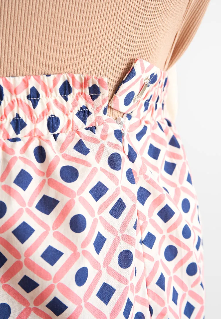 Seroja Raya Eyelet Collection Printed Cotton Skirt - White Shapes