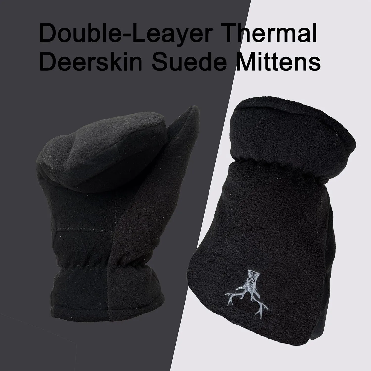 SKYDEER Upgraded Winter Mittens with Soft Deerskin Suede Leather & Thermal Polar Fleece & Warm C100G 3M Thinsulate Insulation