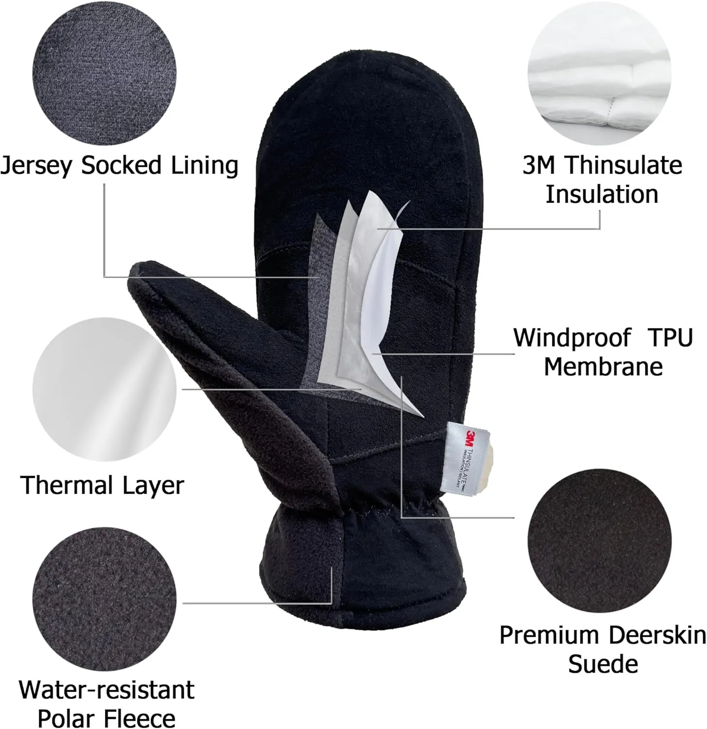 SKYDEER Upgraded Winter Mittens with Soft Deerskin Suede Leather & Thermal Polar Fleece & Warm C100G 3M Thinsulate Insulation