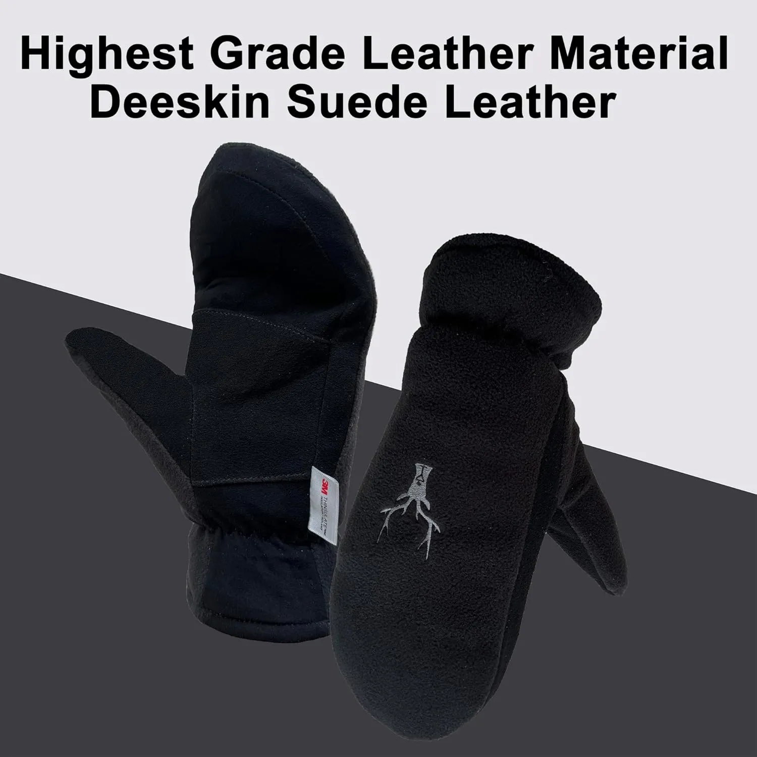 SKYDEER Upgraded Winter Mittens with Soft Deerskin Suede Leather & Thermal Polar Fleece & Warm C100G 3M Thinsulate Insulation