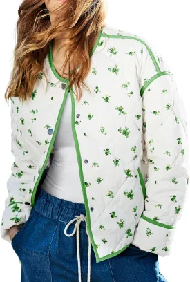 Tankaneo Womens Floral Cropped Quilted Jackets Lightweight Fall Casual Coats Color Block Printed Winter Outerwear