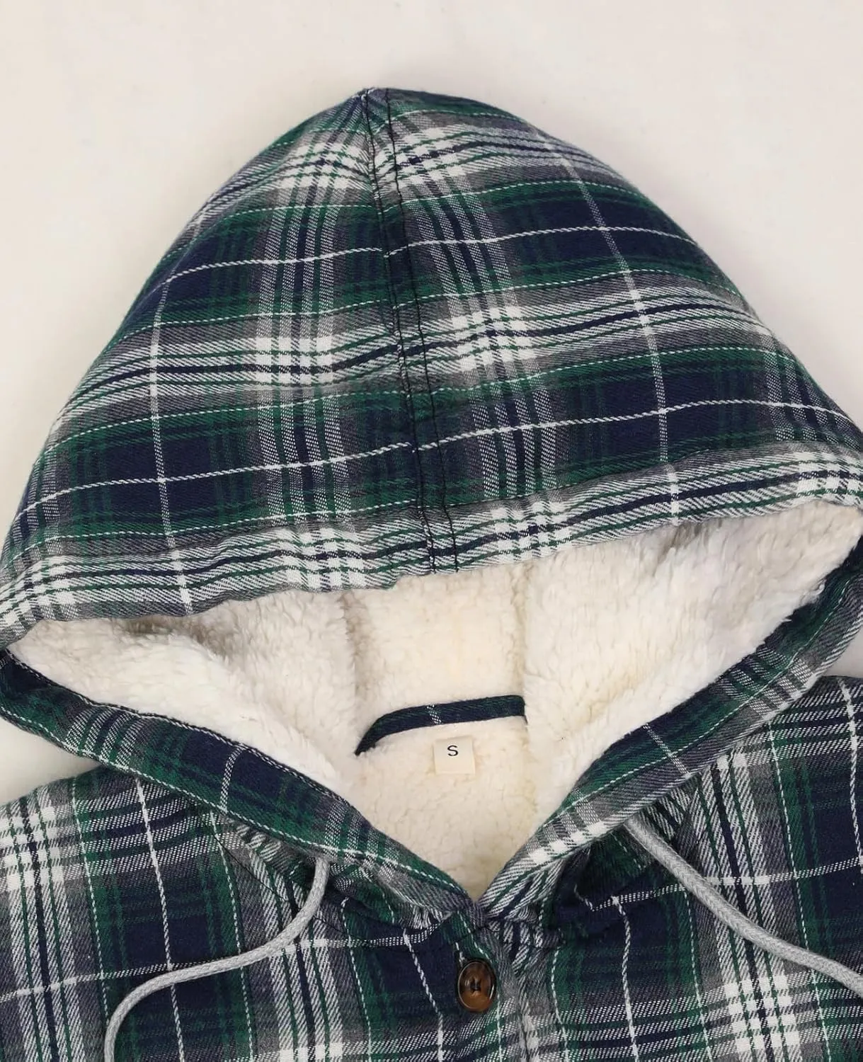ThCreasa Womens Sherpa Lined Plaid Hooded Flannel Jacket with Hand Pockets Button Down Shirt Jackets