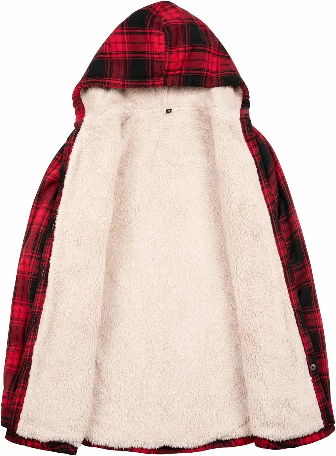 ThCreasa Womens Sherpa Lined Plaid Hooded Flannel Jacket with Hand Pockets Button Down Shirt Jackets