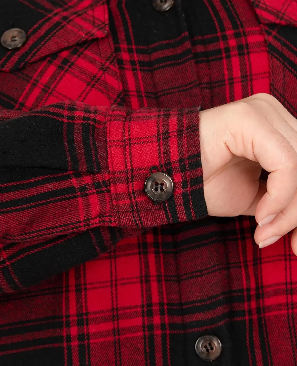 ThCreasa Womens Sherpa Lined Plaid Hooded Flannel Jacket with Hand Pockets Button Down Shirt Jackets