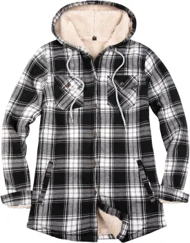 ThCreasa Womens Sherpa Lined Plaid Hooded Flannel Jacket with Hand Pockets Button Down Shirt Jackets