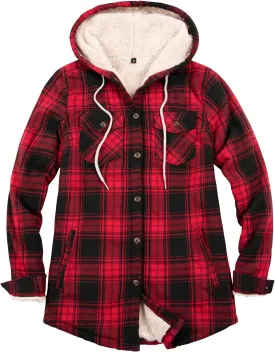 ThCreasa Womens Sherpa Lined Plaid Hooded Flannel Jacket with Hand Pockets Button Down Shirt Jackets