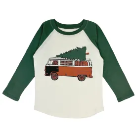 Tiny Whales - Christmas Mobile LS Raglan in Vintage Forest/Natural (7 and 8)