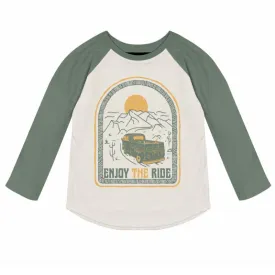 Tiny Whales - 'Enjoy the Ride' LS Raglan in Natural/Forest