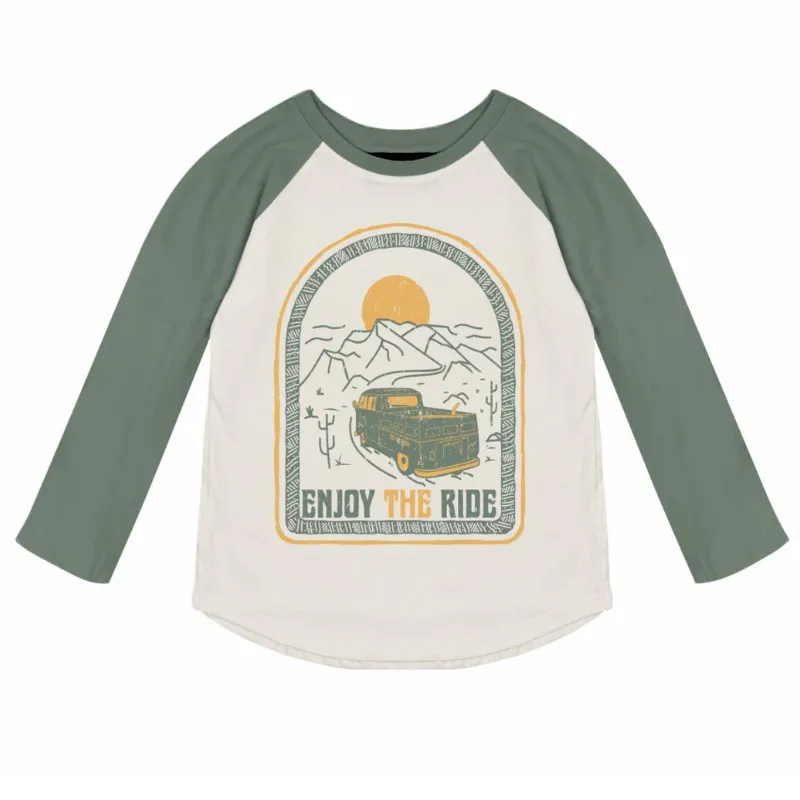Tiny Whales - 'Enjoy the Ride' LS Raglan in Natural/Forest