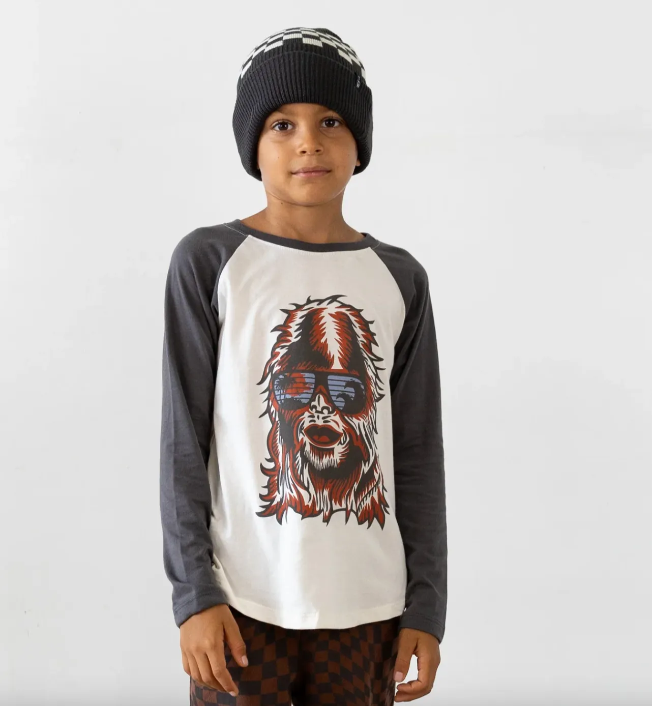 Tiny Whales - 'Sup Bro' LS Raglan in Natural/Faded Black (2)