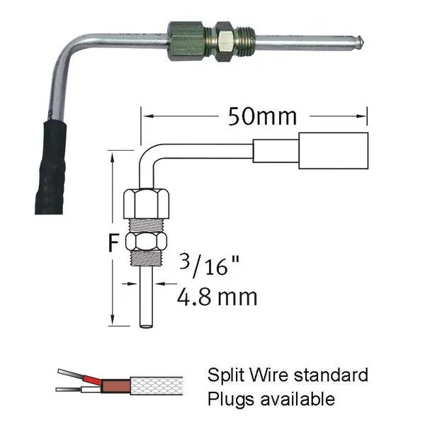 Tube Tube Type Thermocouple With 4.8mm (3/16") Probe.