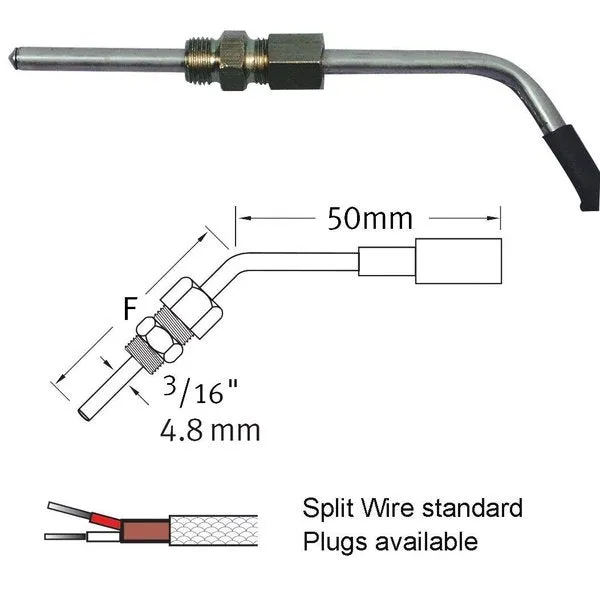 Tube Tube Type Thermocouple With 4.8mm (3/16") Probe.