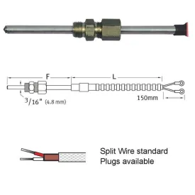 Tube Tube Type Thermocouple With 4.8mm (3/16") Probe.