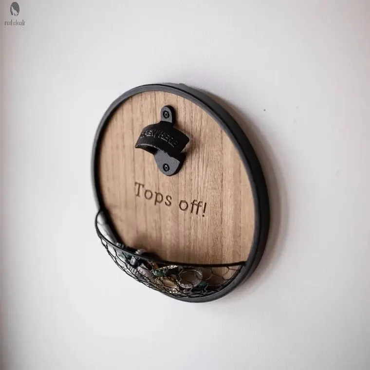 Wall mount bottle opener with cap catcher