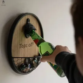 Wall mount bottle opener with cap catcher