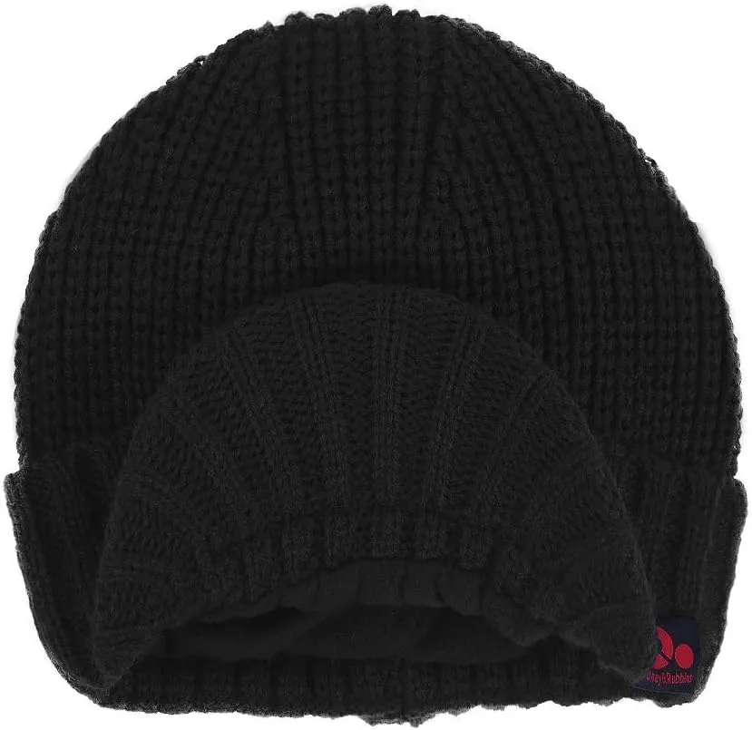 Winter Visor Beanie Brimmed Baseball Cap Fleece Lined Rib Knitted Billed Hat