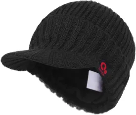 Winter Visor Beanie Brimmed Baseball Cap Fleece Lined Rib Knitted Billed Hat