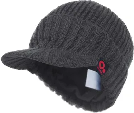 Winter Visor Beanie Brimmed Baseball Cap Fleece Lined Rib Knitted Billed Hat