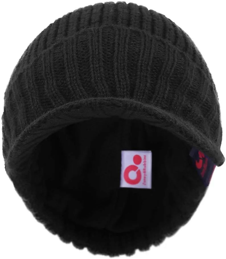 Winter Visor Beanie Brimmed Baseball Cap Fleece Lined Rib Knitted Billed Hat