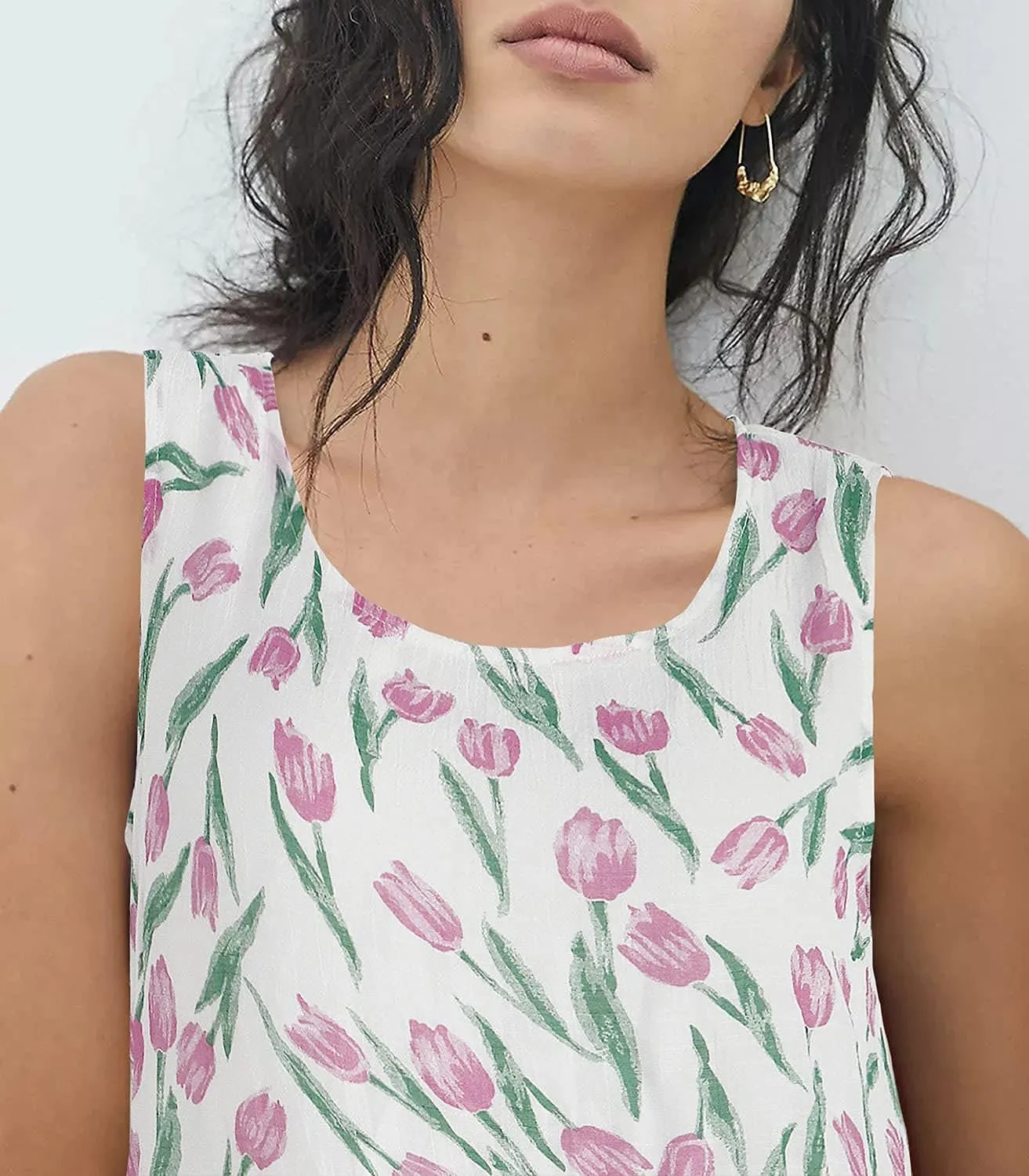 Women Casual Boho Floral Print Layers Cotton Linen Dress Irregular Bottom Loose Sundress