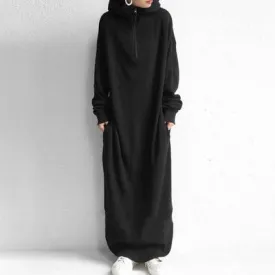 Women Casual Zipper Fall Long Hoody Dresses