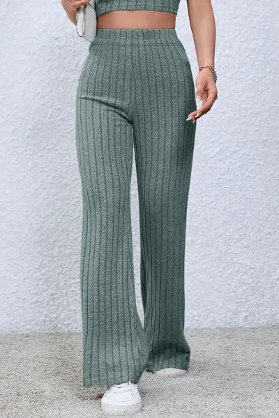 Women's Basic Bae Full Size Ribbed High Waist Flare Pants