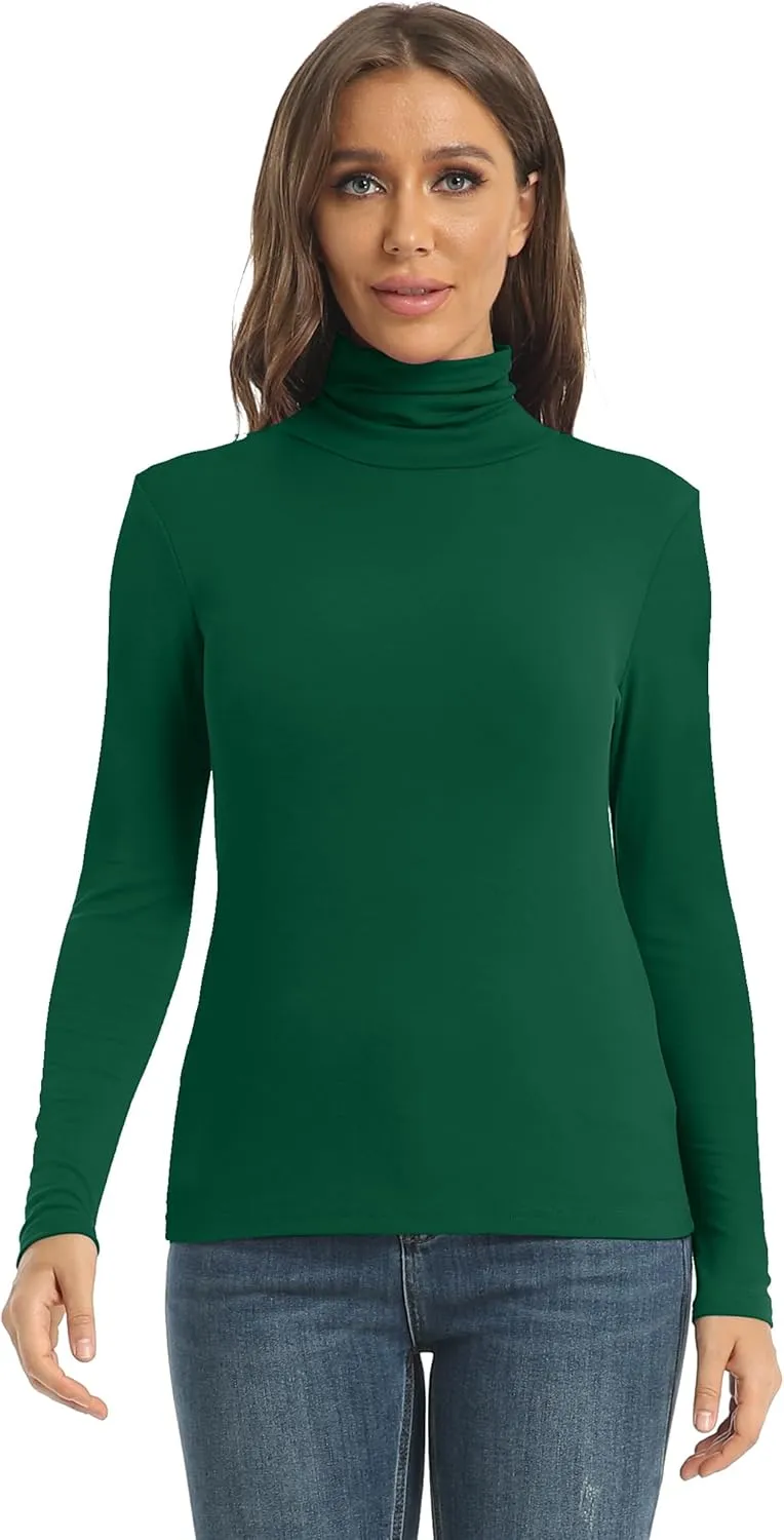 Women's Casual Long Sleeve Turtleneck Tops Slim Fitted Lightweight Base Layer Shirts