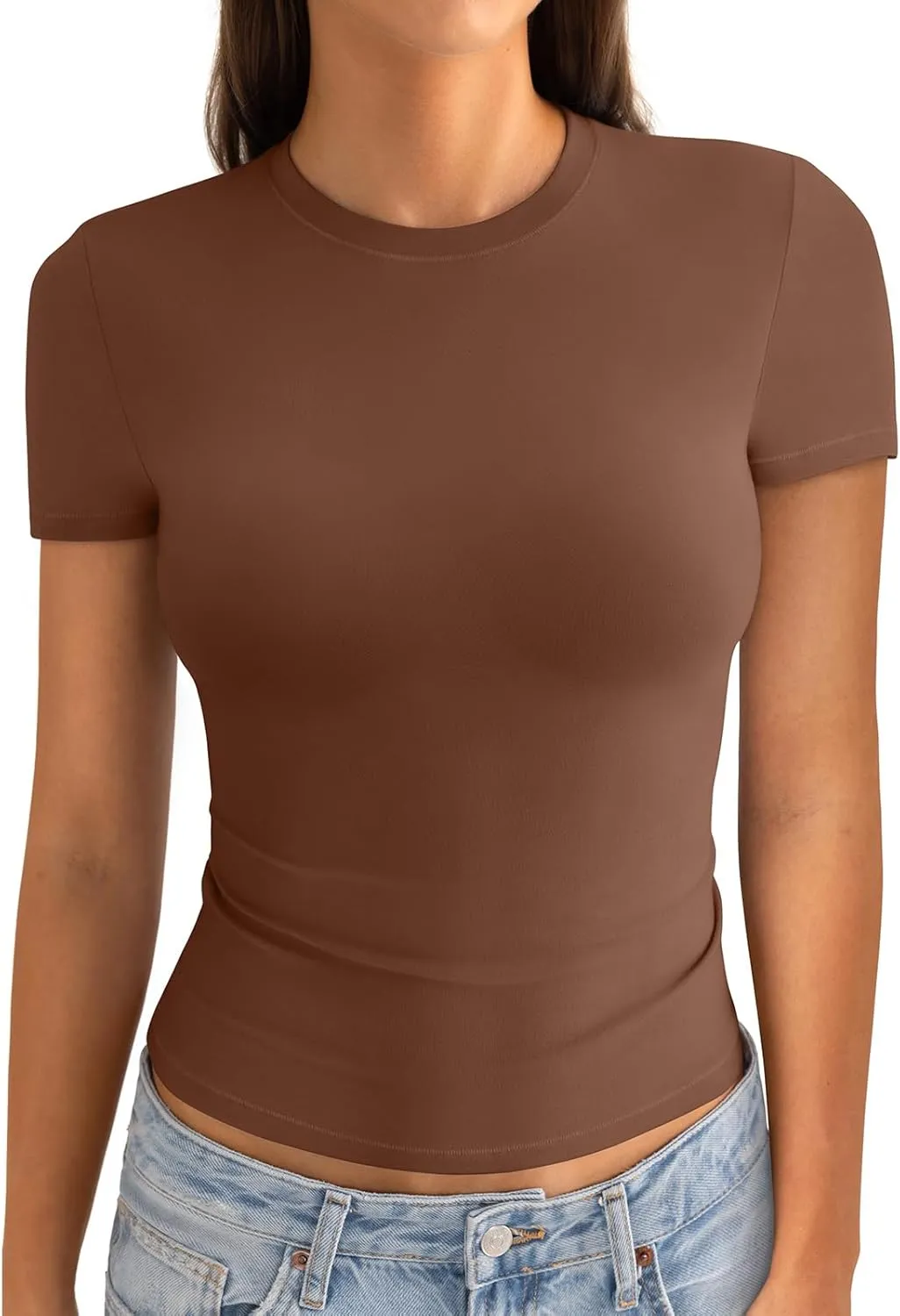 Womens Cotton Crew Neck Short Sleeve Shirts Summer Top Fashion Round Neck Crop Tops Basic Going Out Tee