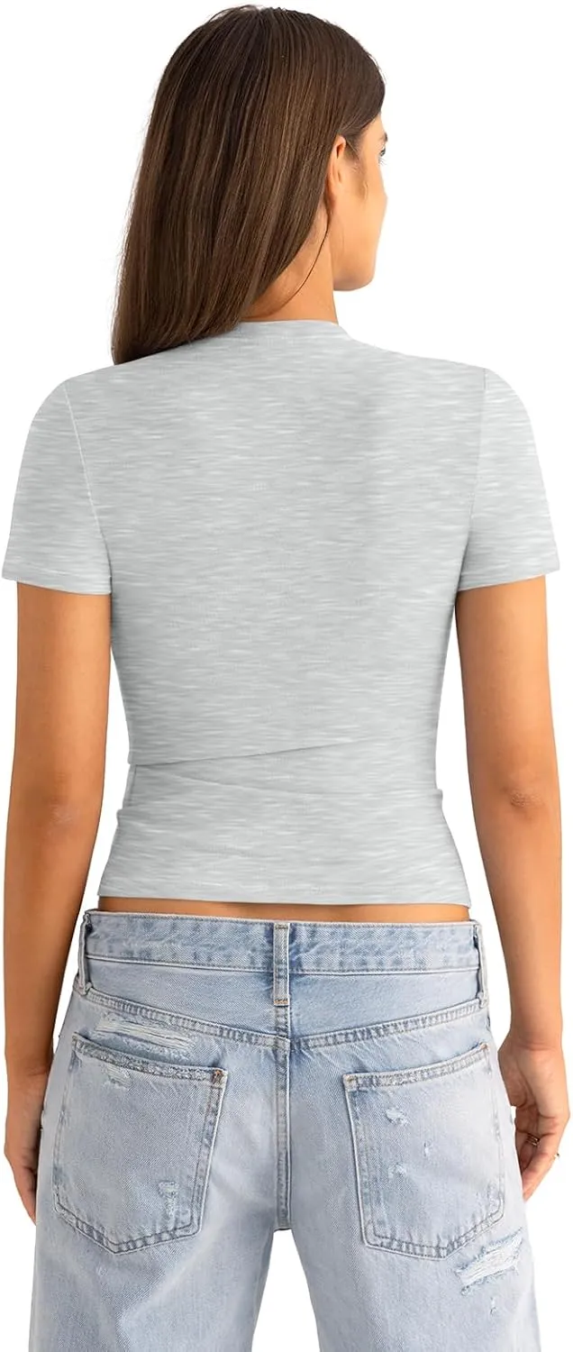Womens Cotton Crew Neck Short Sleeve Shirts Summer Top Fashion Round Neck Crop Tops Basic Going Out Tee