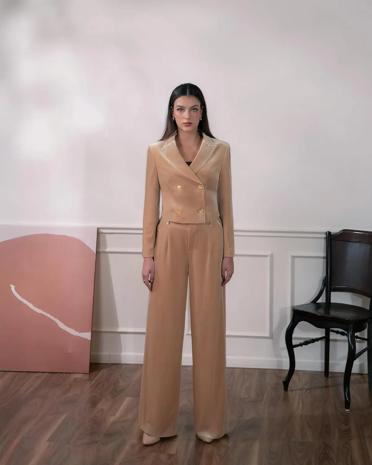 Women's Cropped Velvet Blazer Elegant Open Front Dressy Jacket with Long Sleeves, Business Casual Blazer for Work