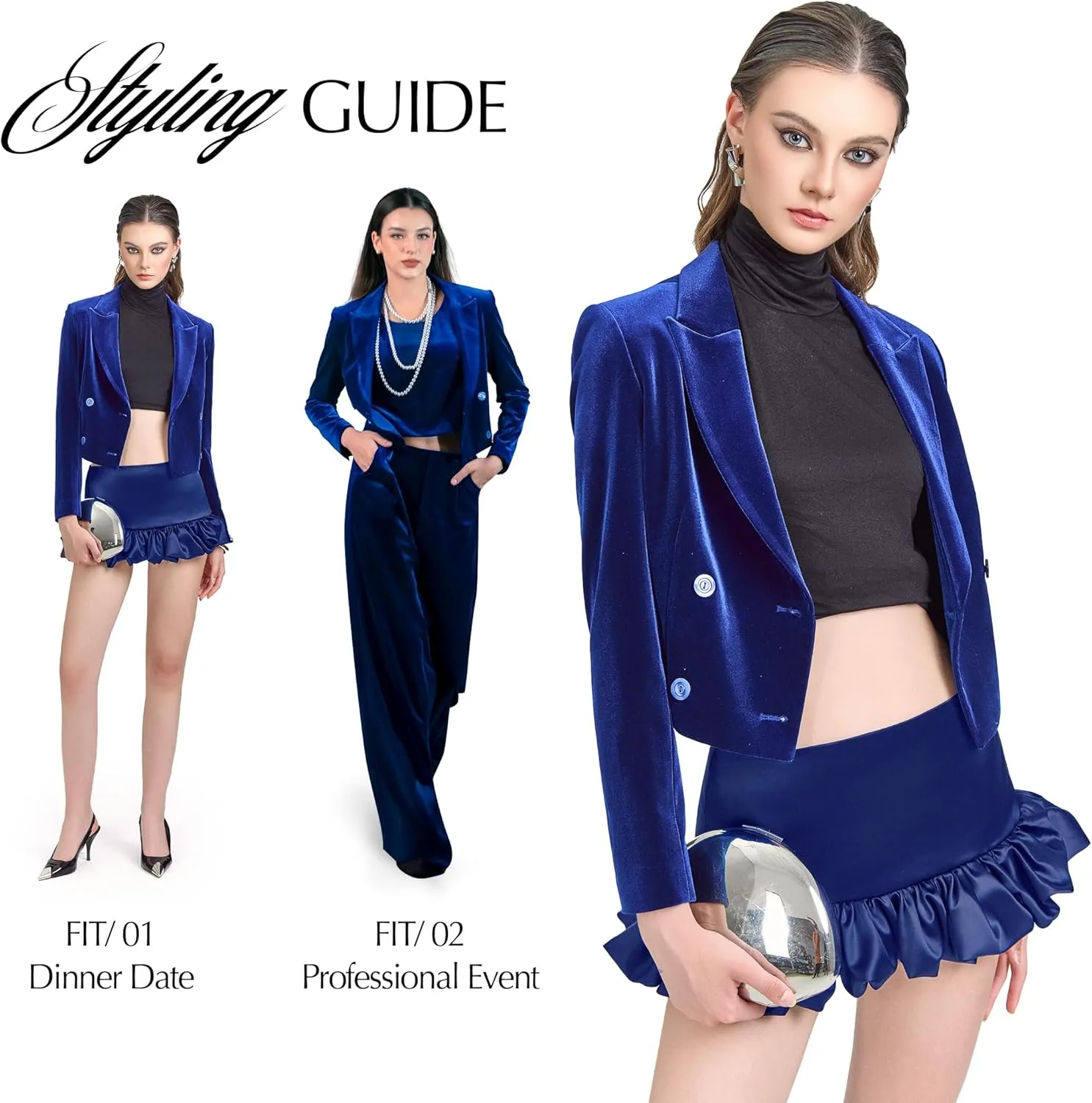 Women's Cropped Velvet Blazer Elegant Open Front Dressy Jacket with Long Sleeves, Business Casual Blazer for Work