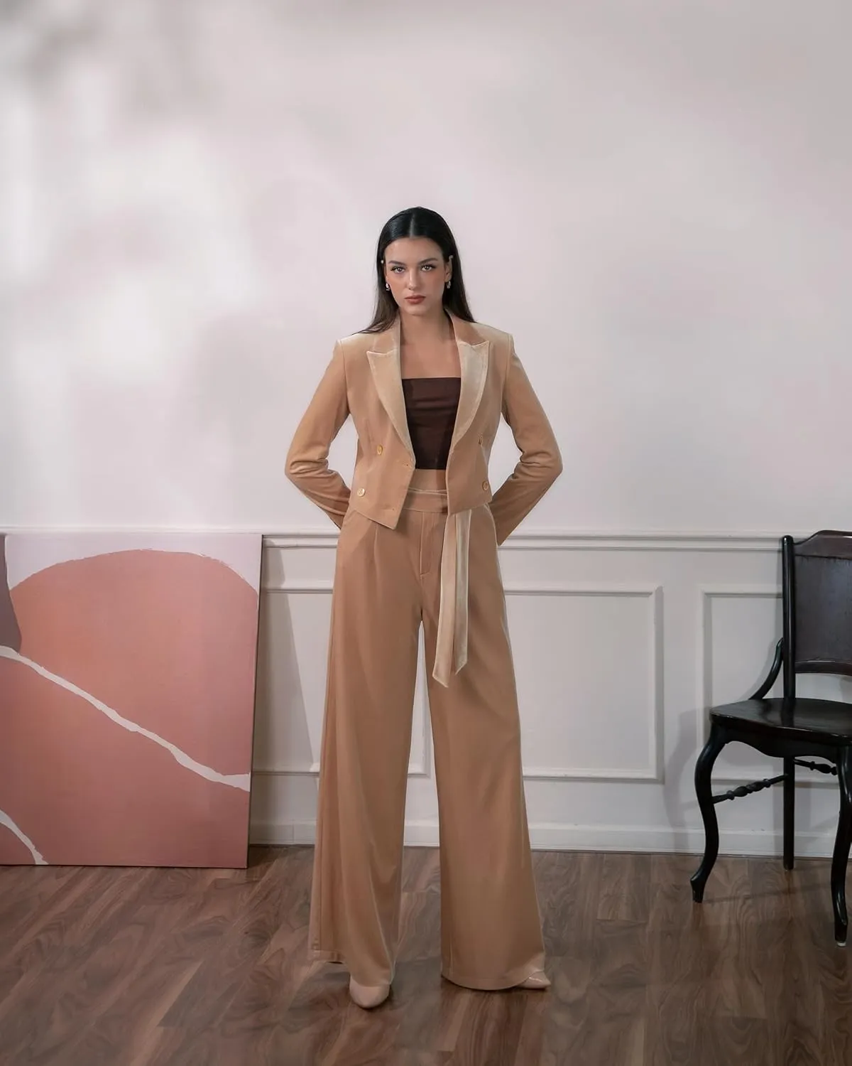 Women's Cropped Velvet Blazer  Elegant Open Front Dressy Jacket with Long Sleeves, Business Casual Blazer for Work