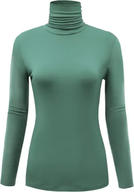 Women's Long Sleeve Lightweight Turtleneck Top Slim Fit Pullover T-Shirt (S-XXL)