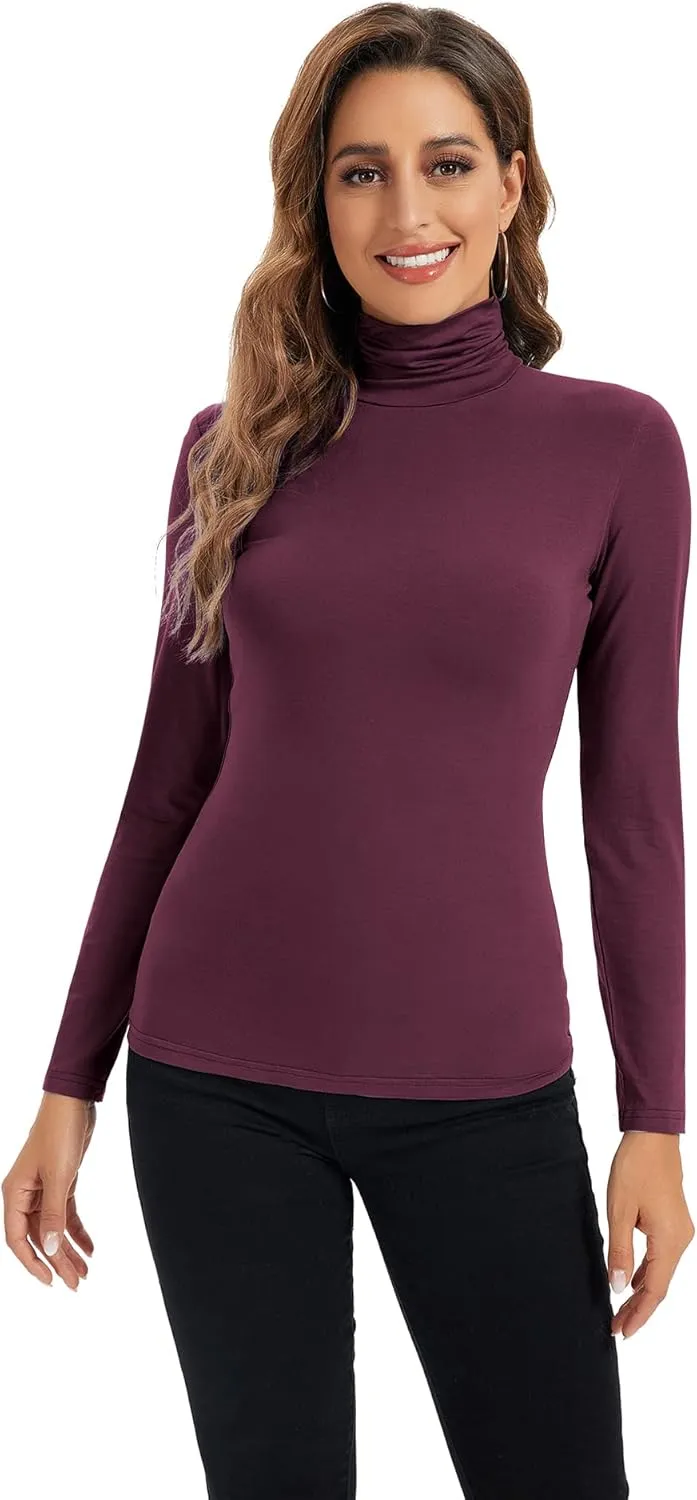 Womens Long Sleeve Turtleneck Tops Soft Stretchy Fitted Base Layer Shirt